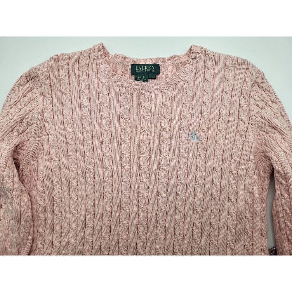 Lauren Ralph Lauren Womens L Cable Knit Old Money Sweater Preppy Academia Pink - Picture 10 of 10